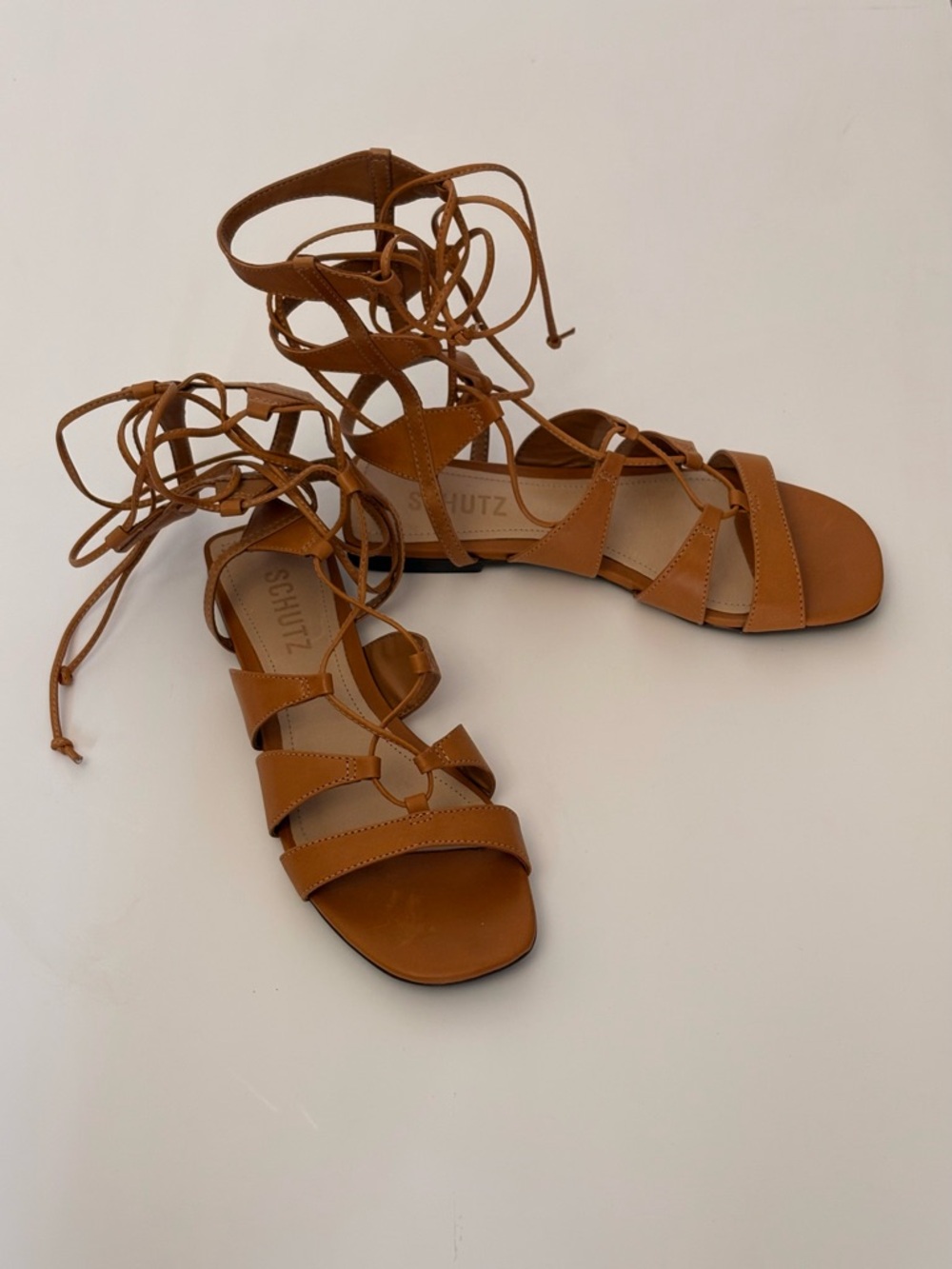 SCHUTZ Cognac Lace-Up Gladiator Sandals